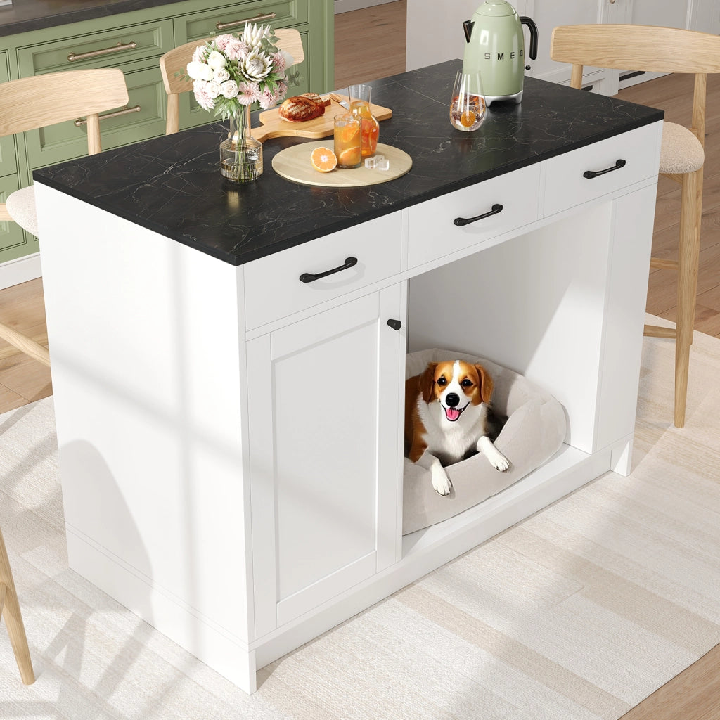 Carrello da Cucina con 3 Cassetti; Porta Spezie; Ripiano Regolabile e Vano Aperto; in MDF; Bianco