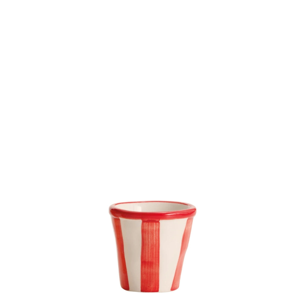 Zafferano Set 6 Bicchierini Collezione Lido modello Righe in Ceramica Artigianale fatta a mano a Civita Castellana colore Rosso per Caffè e Dessert
