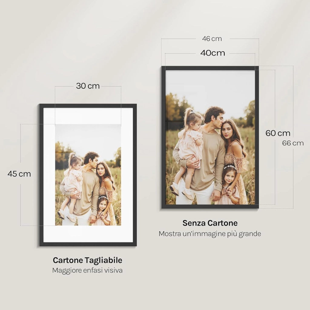 Set di 10 Cornici 40x60 cm con Passepartout, Portafoto in Orizzontale o Verticale, da Parete o Tavolo, in Legno MDF, Nero