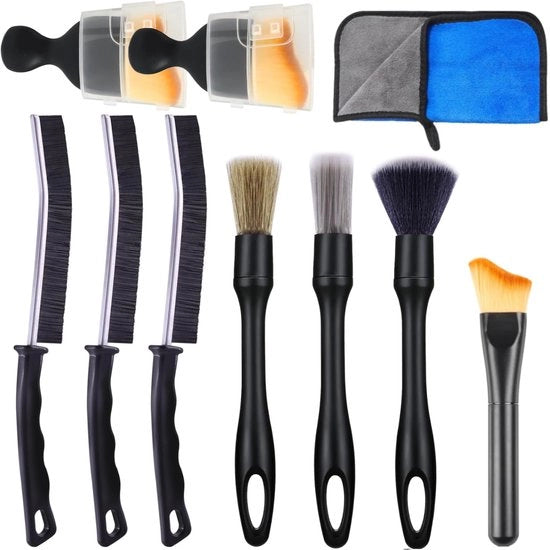 Set di 10 spazzole per pulizia degli interni degli autoveicoli, spazzole per dettaglio auto, spazzole per dettaglio auto, spazzole per pulizia di fessure, microfibre, per pulizia di cerchi, pannelli di interni, griglie di ventilazione, ecc.