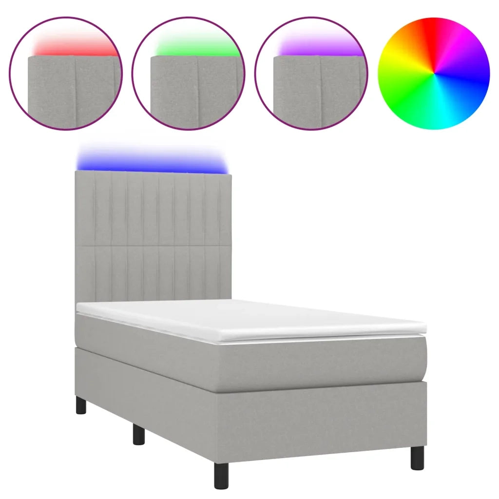 Letto a Molle Materasso e LED Grigio Chiaro 90x190 cm Tessuto 3134997