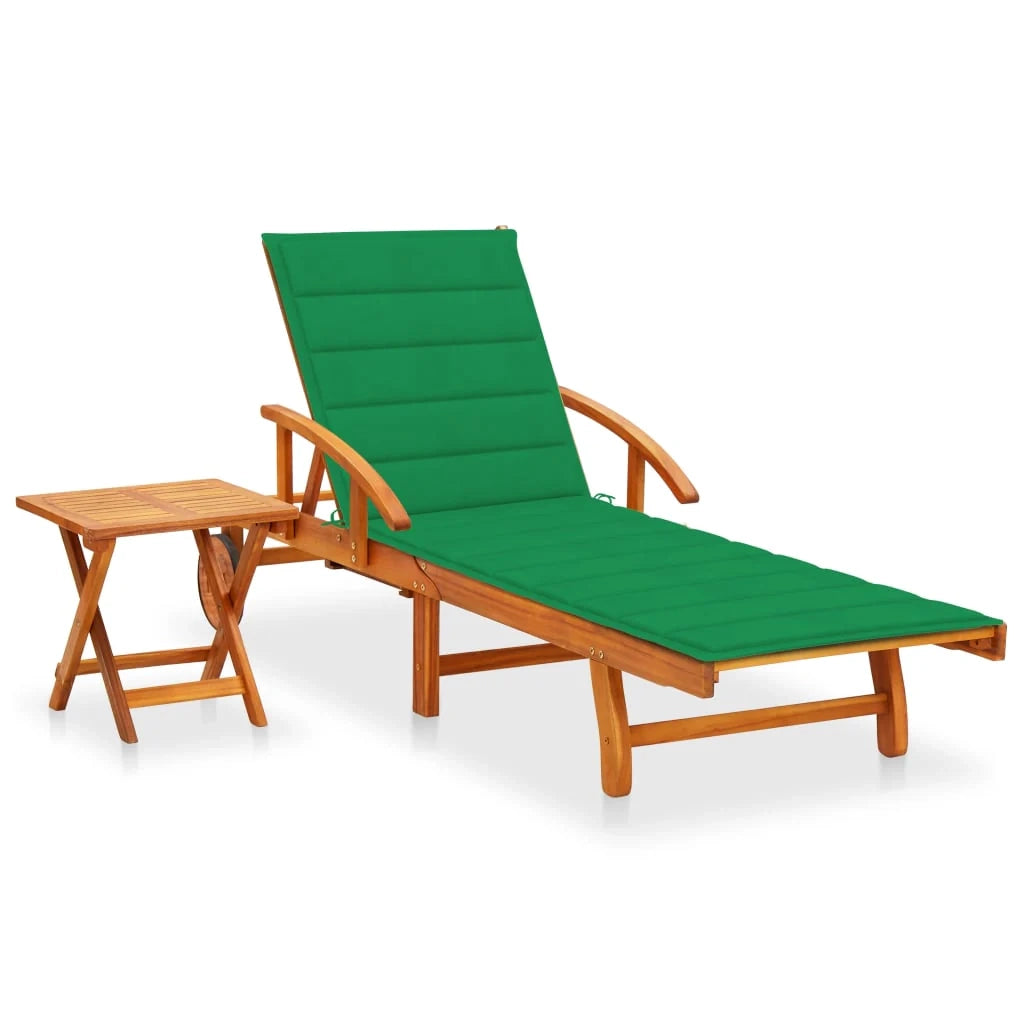 Lettino prendisole sedia a sdraio lettino prendisole letto da giardino mobili da esterno per patio con tavolo e cuscino legno di acacia 02_0012621
