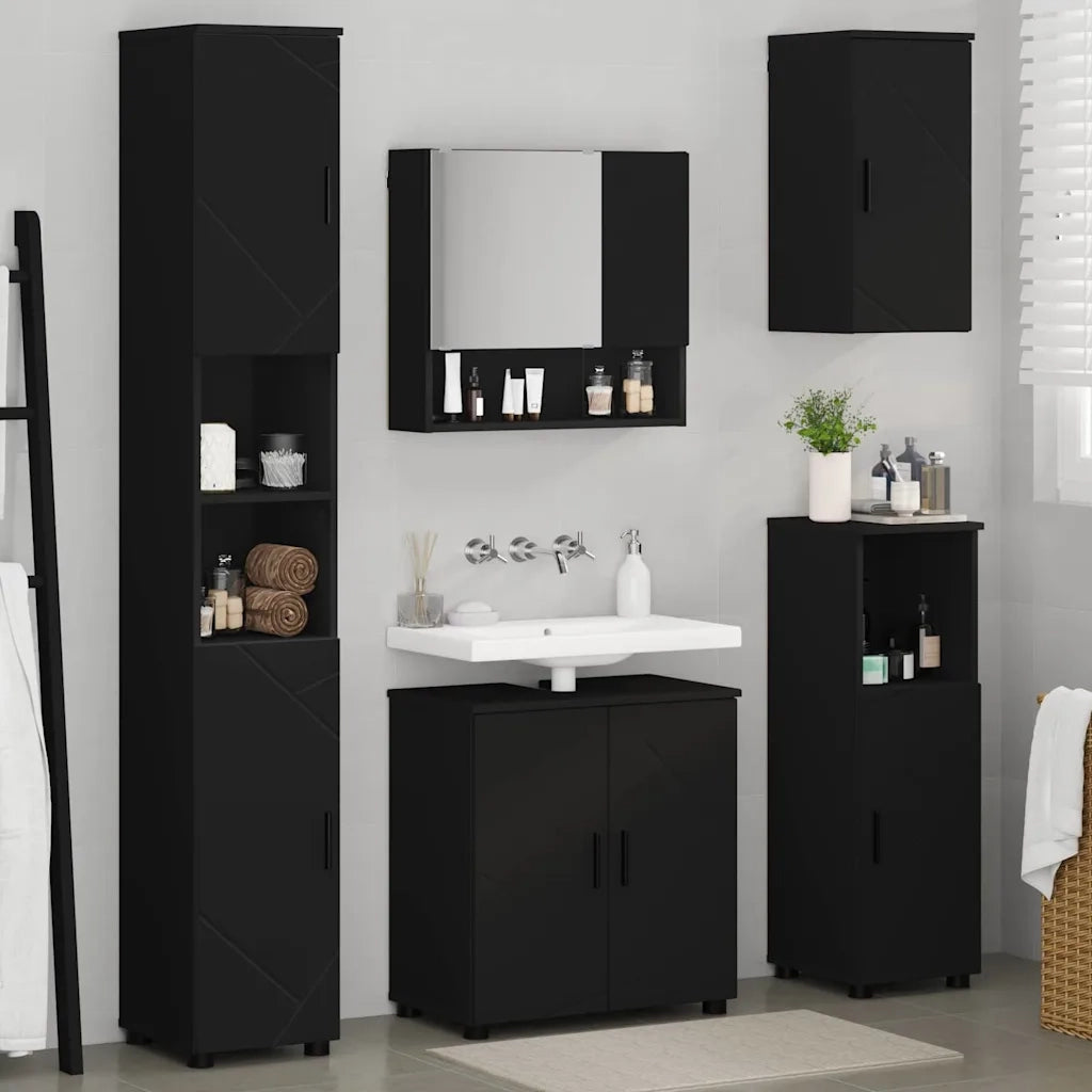 Set di mobili per il bagno Montaggio a parete 5 pcs Nero 3392984