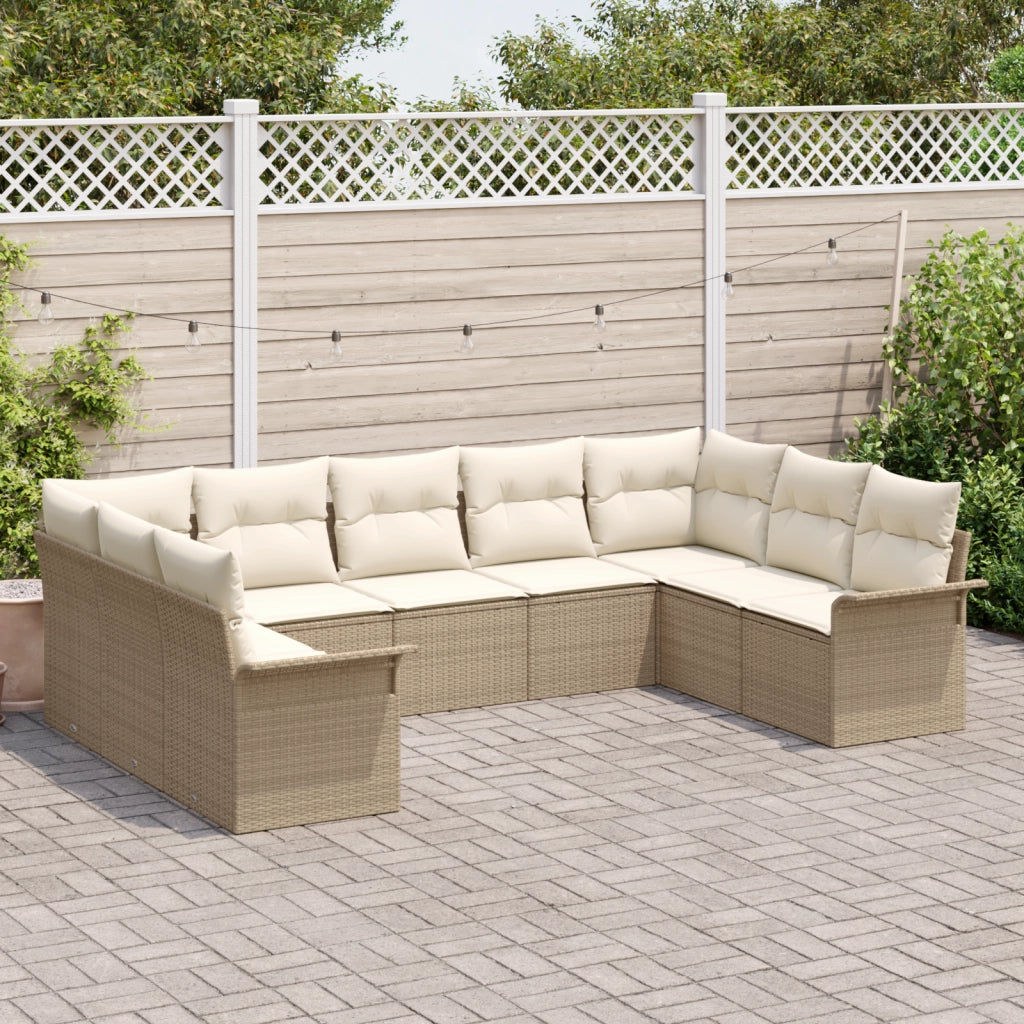 Set di divani da giardino 9 pezzi con cuscini Beige Polyrattan