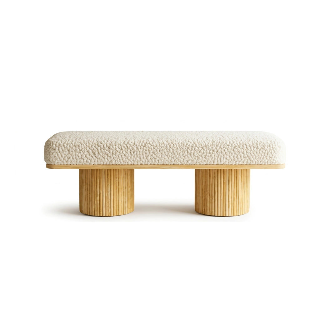 Panca con rivestimento teddy e base in legno massello per ingresso e camera in teddy naturale