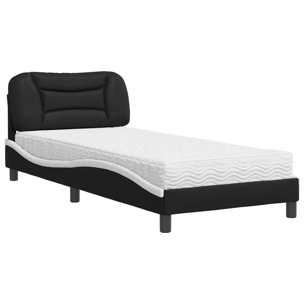Letto con Materasso Hvar Nero e Bianco 90x200 cm in Similpelle 3208701