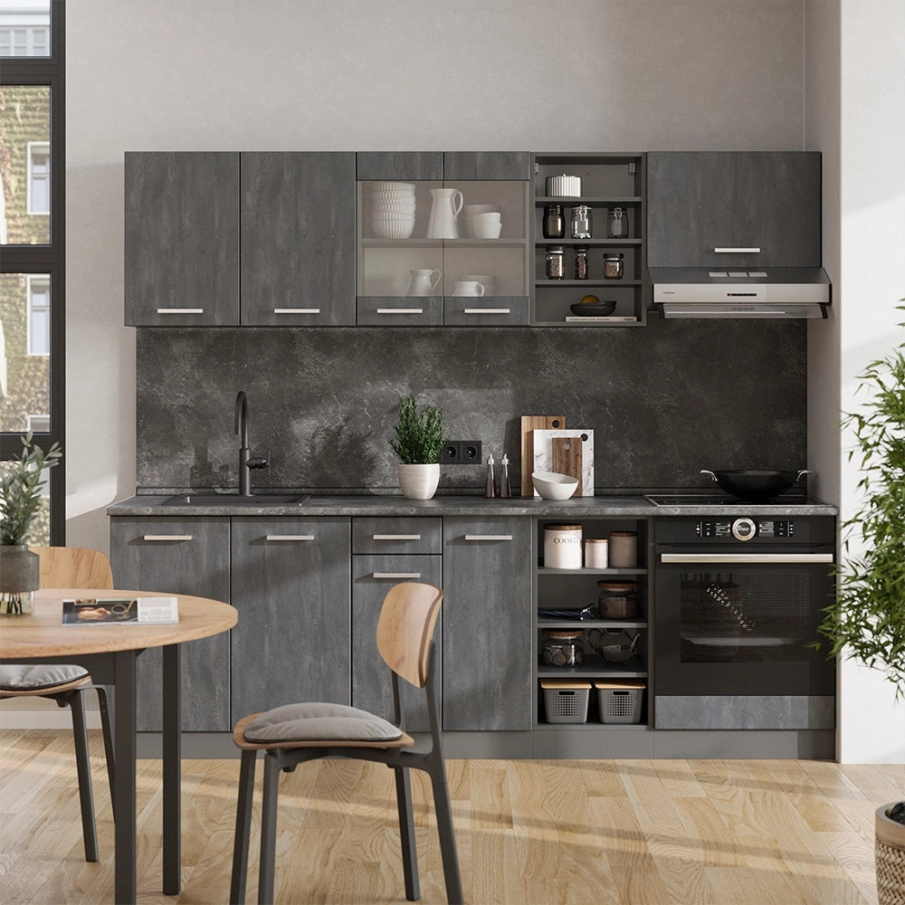 Cucina componibile R-Line Calce nera/Antracite 240 cm PL Marmo Vicco