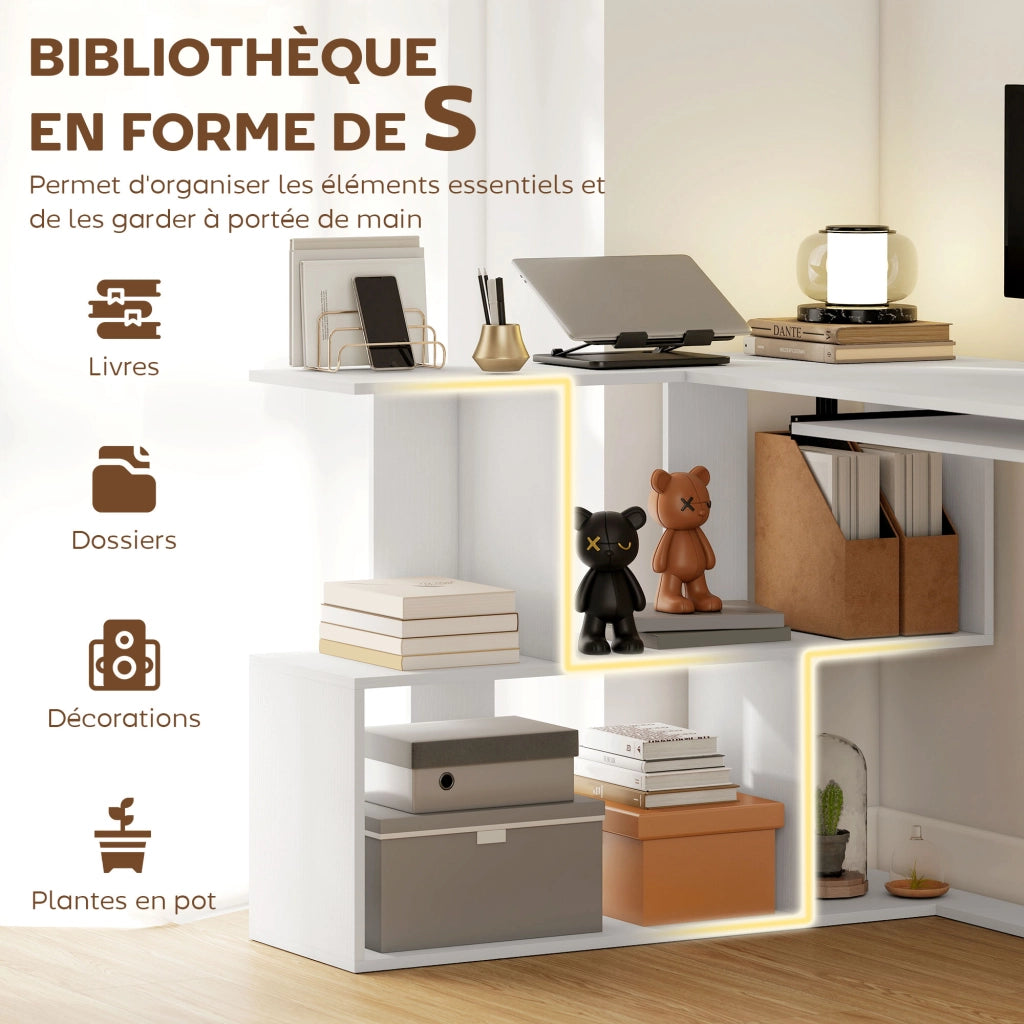 Scrivania Angolare Legno con Ripiani e Cassetto Tastiera ¨C zephmum ¨C Bianco 120x100x76