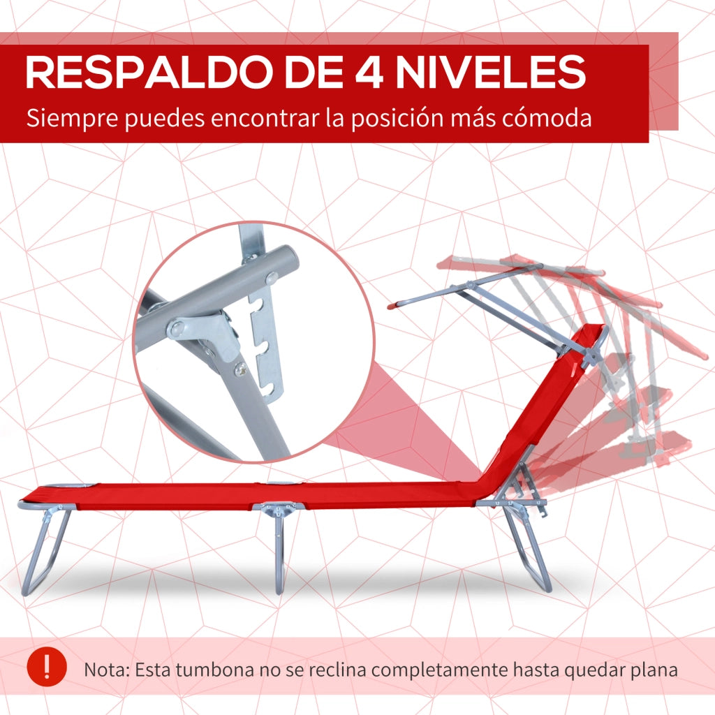 Poltrona Relax Esterno Reclinabile con Toldo Rimovibile ¨C zephmum ¨C Rosso 187x58x36 cm
