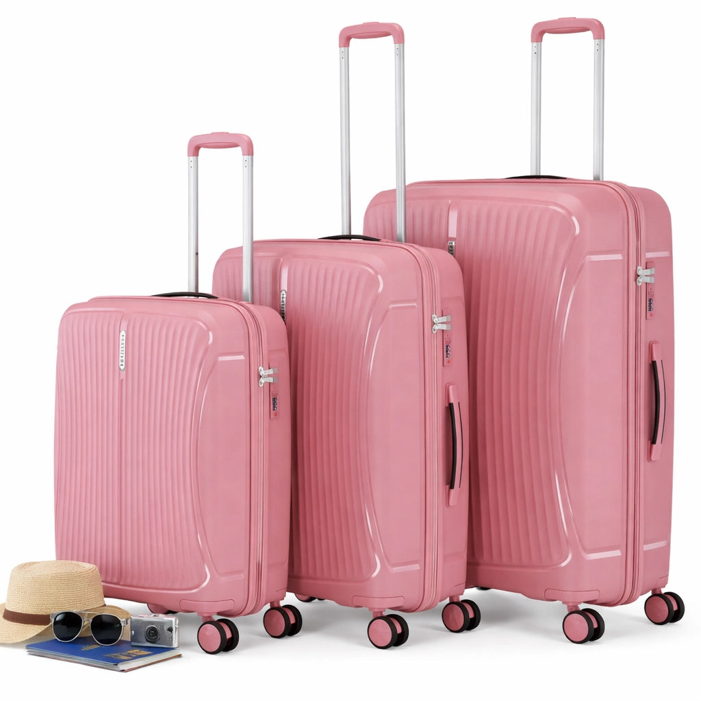 Set 3 Valigie Rigide ABS 90 59 38 Litri con Ruote Easy Roll e Lucchetto Rosa