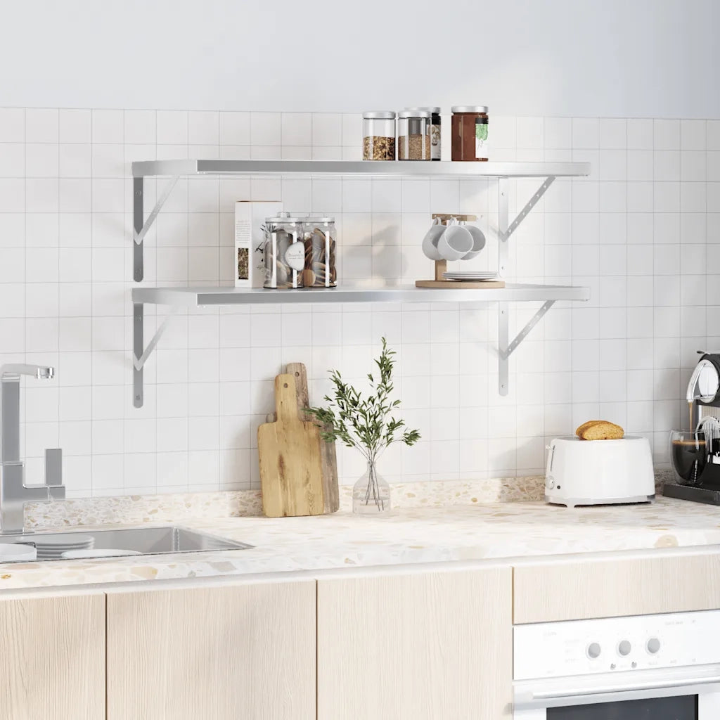 vidaXL Mensole a Muro 2 pz 100x40 cm Argento in Acciaio Inossidabile