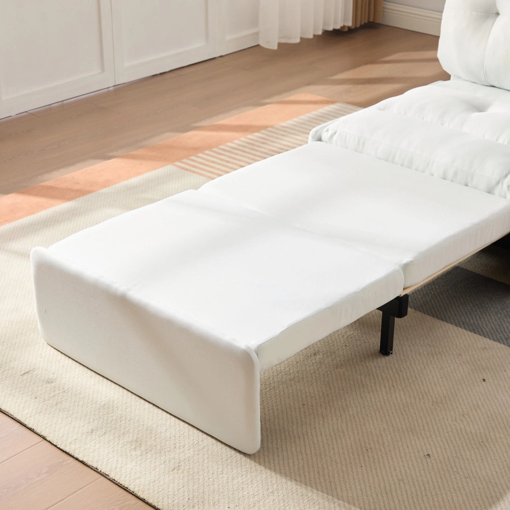 Poltrona letto 2 in 1 estraibile con tasche laterali design senza braccioli per piccoli spazi in lino bianco