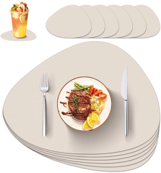 Set di 6 piatti da tavolo in pelle di plastica, impermeabili, doppie facce, resistente al calore fino a 100℃, repellenti al grasso, lavabili.