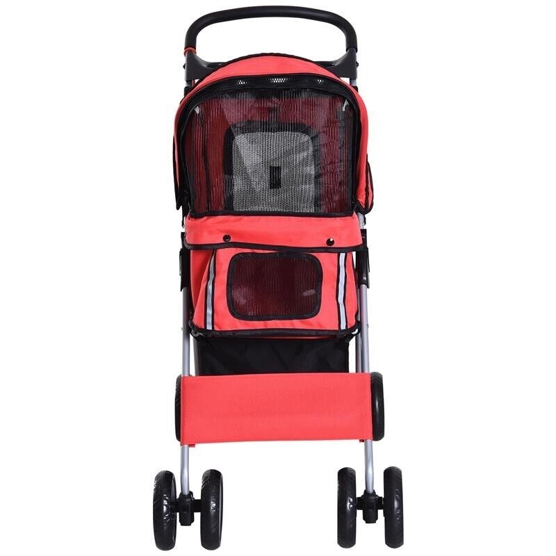 PASSEGGINO PER CANI PIEGHEVOLE, CARRELLO PER ANIMALI DOMESTICI, ROSSO, 75 X 45 X 97CM