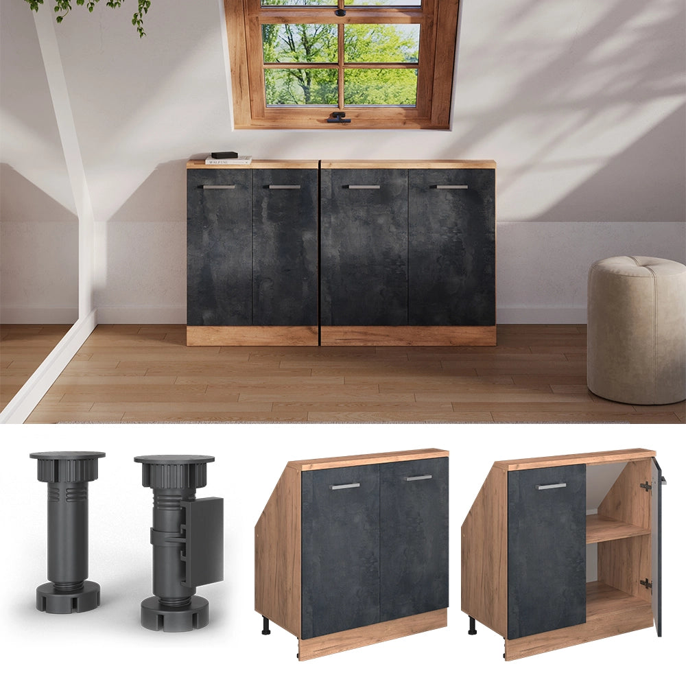 Mobile sottotetto Rion Calce nera/Rovere dorato con 2 porte Vicco
