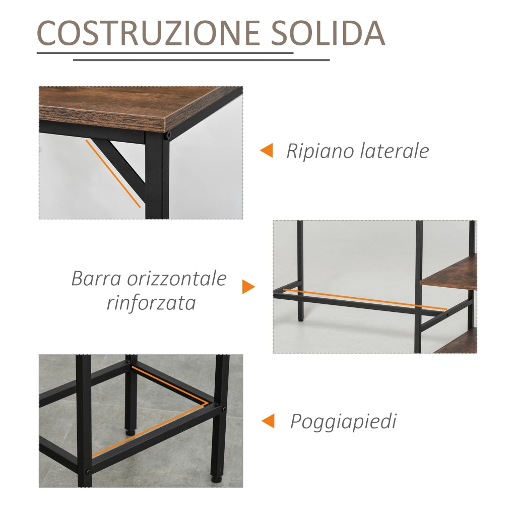 EasyComfort Set Tavolo Alto con 2 Sgabelli e Scaffale Stile Industriale in Metallo e Legno, Arredamento Moderno Bar e Cucina, Marrone Rustico