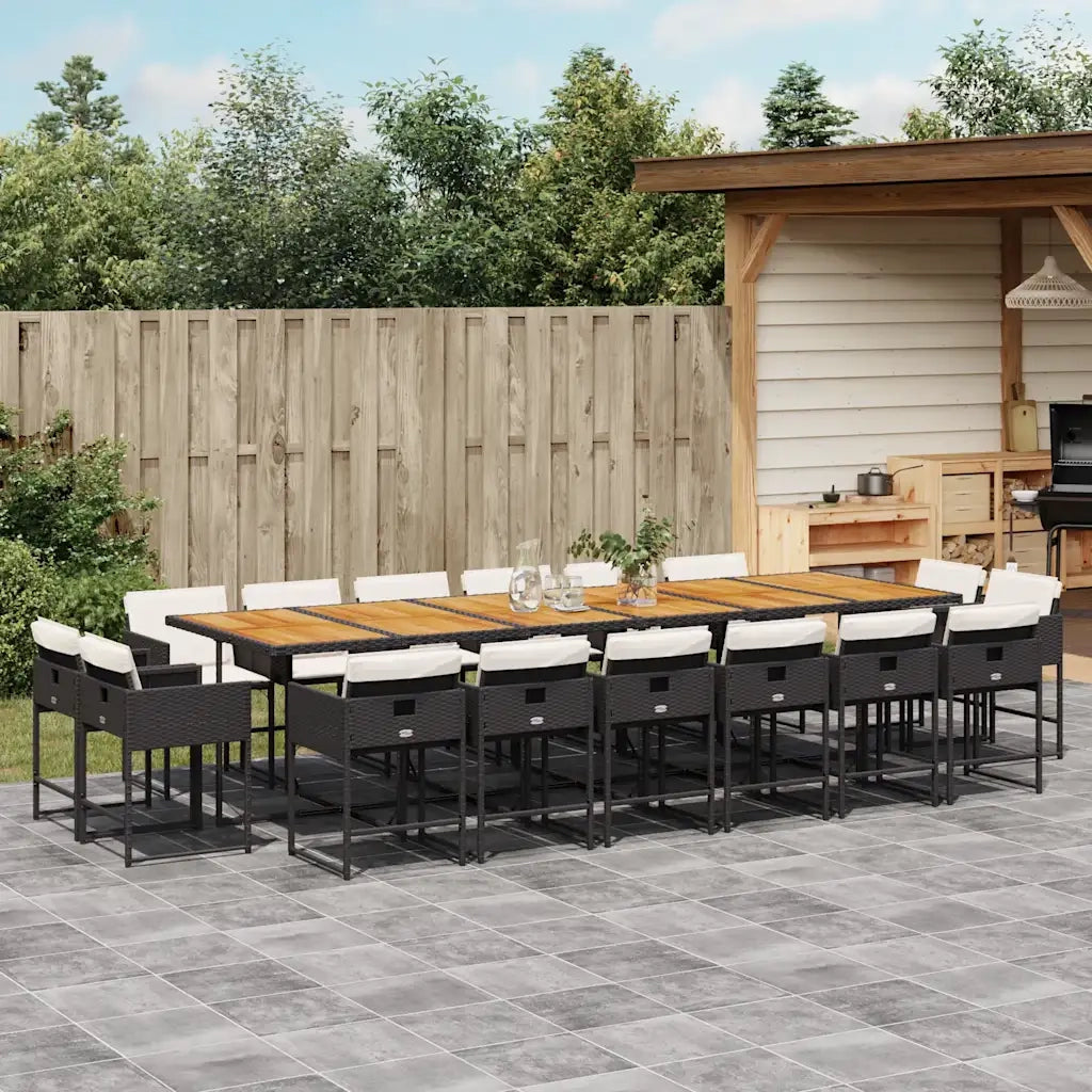 Set da Pranzo da Giardino 17 pz con Cuscini Nero in Polyrattan 3211431