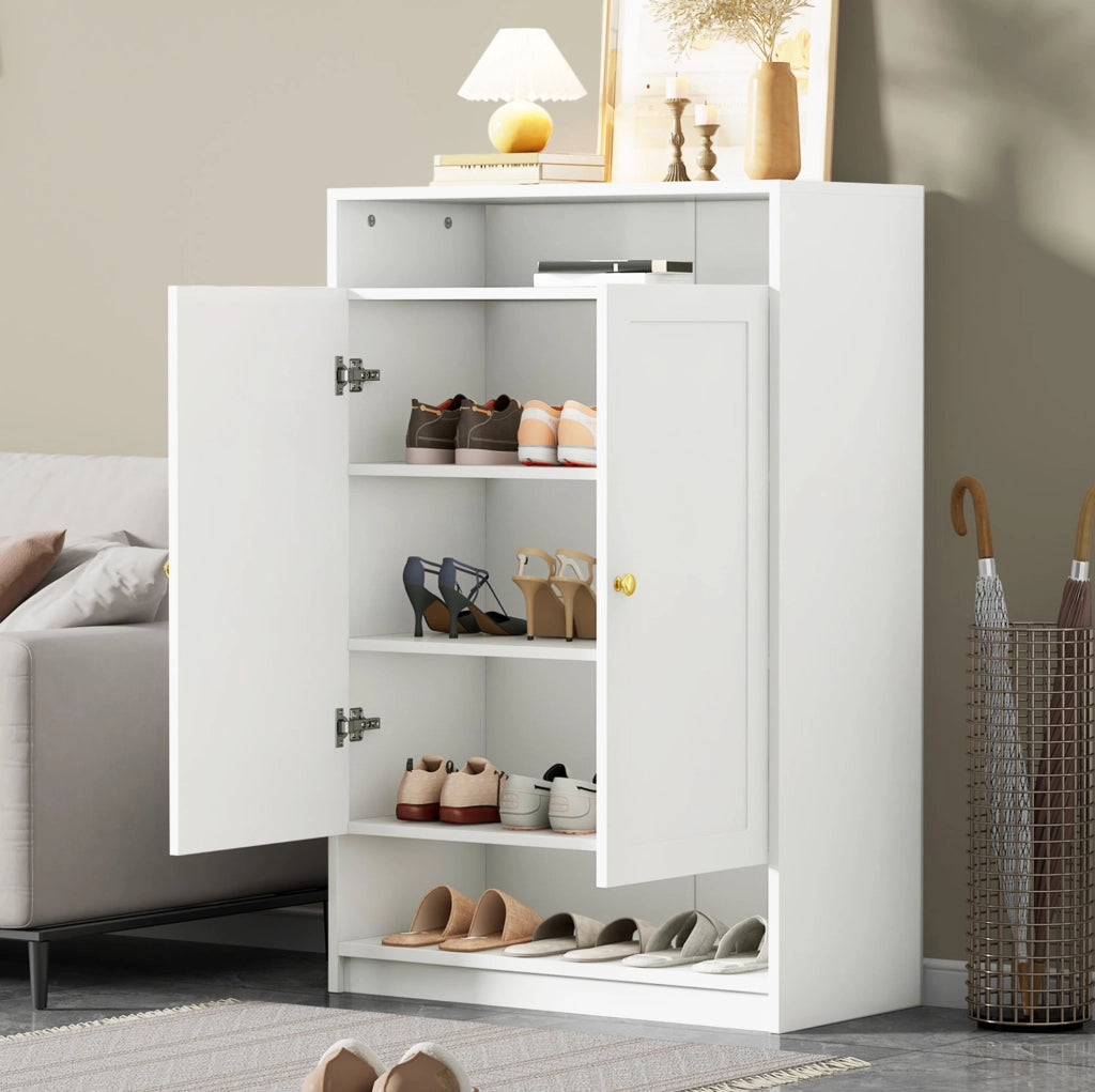 Armadio Scarpe Moderno con Ripiani Regolabili, 2 Porte, Bianco, 73x34x109 cm
