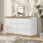 OKWISH Cassettiera con 6 Cassetti, Stile Classico, per Camera da Letto e Soggiorno, Pannello di Particelle, Bianco e Rovere