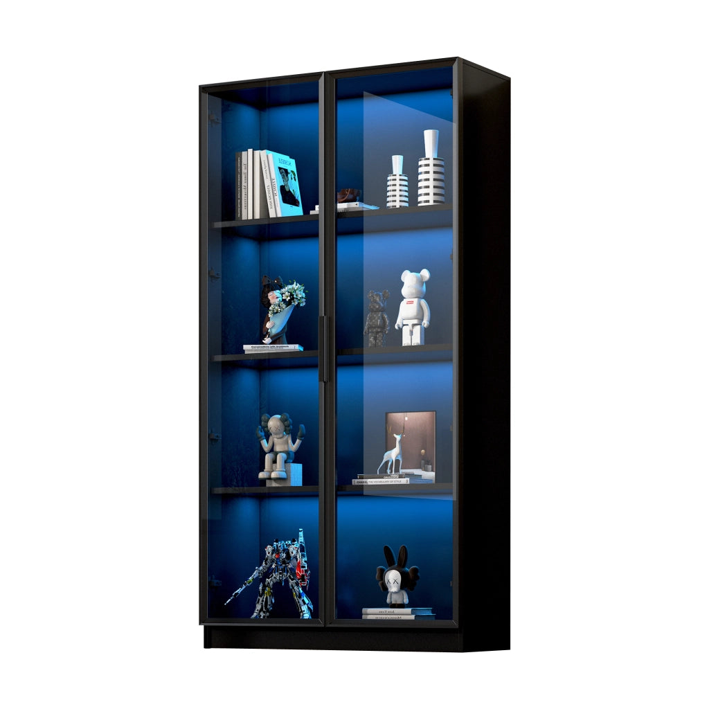Libreria Vetrina con LED ¨C MINIMAL ¨C 4 Ante, Ripiani Scorrevoli, Soggiorno