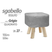 Trade Shop - Pouf Sgabello Poggiapiedi Quadrato Gambe In Legno Tessuto Grigio 27x28cm 827723 -