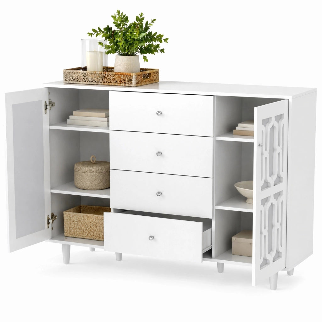 Credenza bianca con superficie a specchio 147,5 cm