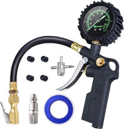 Pompa per gomme, manometro di pressione, rilevatore di pressione pneumatica 3 in 1 meccanico, 12 bar/170 psi, con set di chiavi per regolazione della pressione.