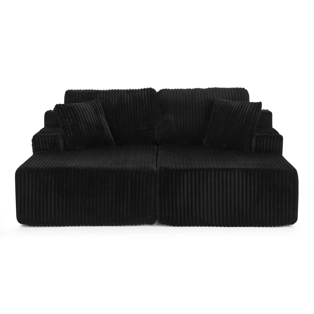 Divano Letto 2 Posti Relax ¨C Xylo ¨C Tessuto a Coste, Nero, con Cuscini e Portabicchieri
