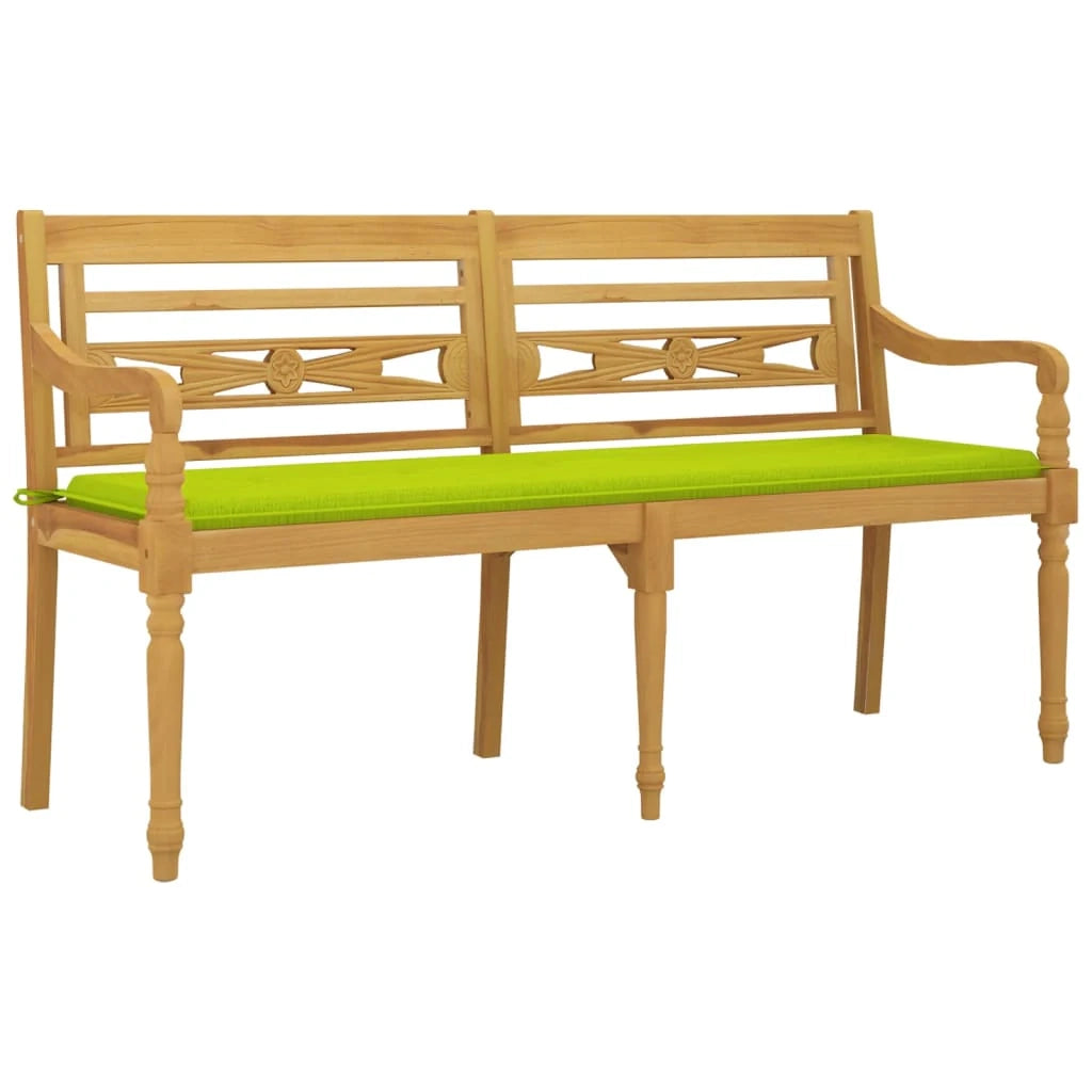 Panca da giardino arredo da esterno per terrazza con cuscino verde lucido 150 cm in legno massello di teak 02_0011106