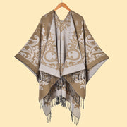 Sciarpa da donna Cashew con nappe e spacco, jacquard double face, spessa e calda.