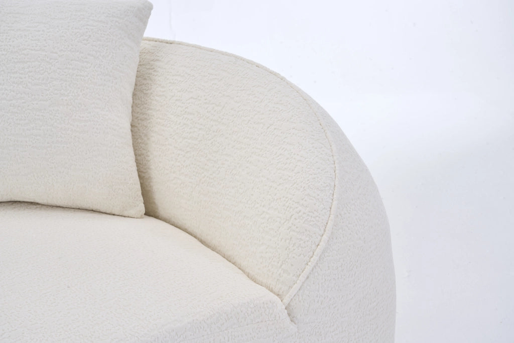 Chaise longue curva in chenille con seduta profonda e cuscino, divano letto compatto per interni, bianco panna