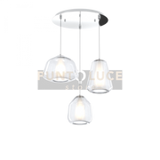 SOSPENSIONE CROMO 3 LUCI TONDA VETRI ALPHA + BETA + GAMMA TRASPARENTI 1176CR-S3 T ABG-TR