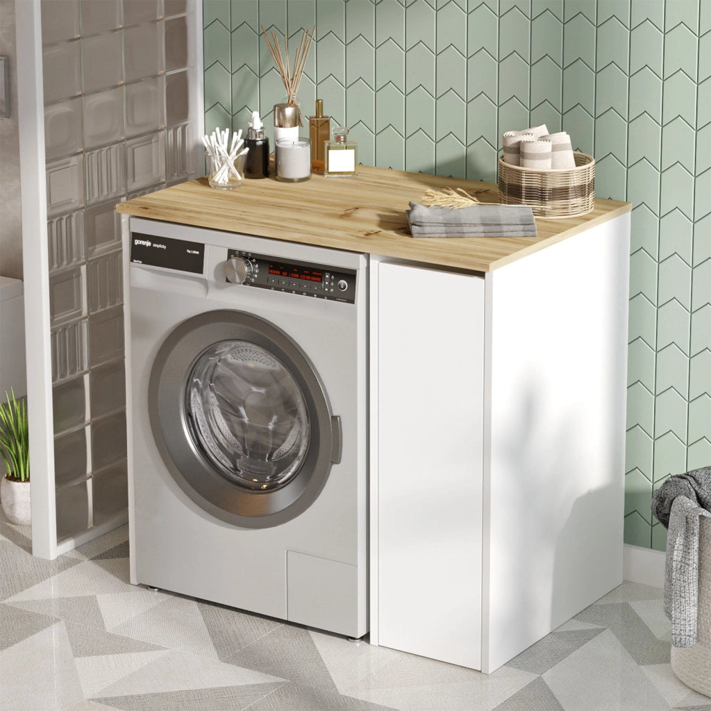 Mobile lavatrice in legno "SA1" - 93 x 60 x 88 cm - Bianco