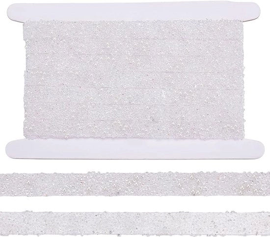 Tape decorativo con cristalli bianchi e perle 6,4 m - autoadesivo - con bordo di cristalli bianchi - per decorazione di matrimonio e DIY