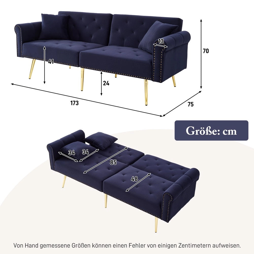 Divano letto 2 posti ¨C Minimal ¨C Velluto, struttura in metallo, 140x90cm