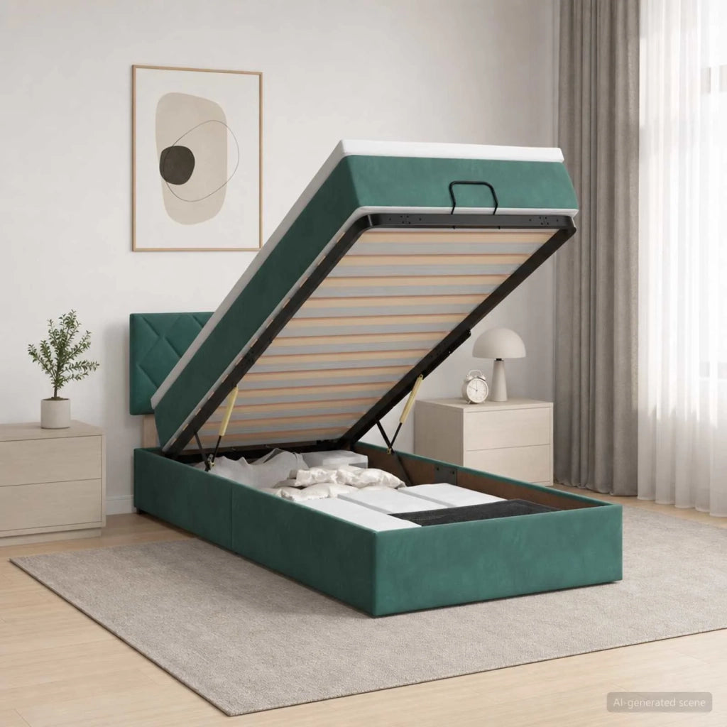 Letto ottomano con materasso Verde Scuro 90 x 190 cm Velluto 3456600
