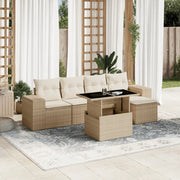 Set Divano da Giardino 6 pz con Cuscini Beige in Polyrattan