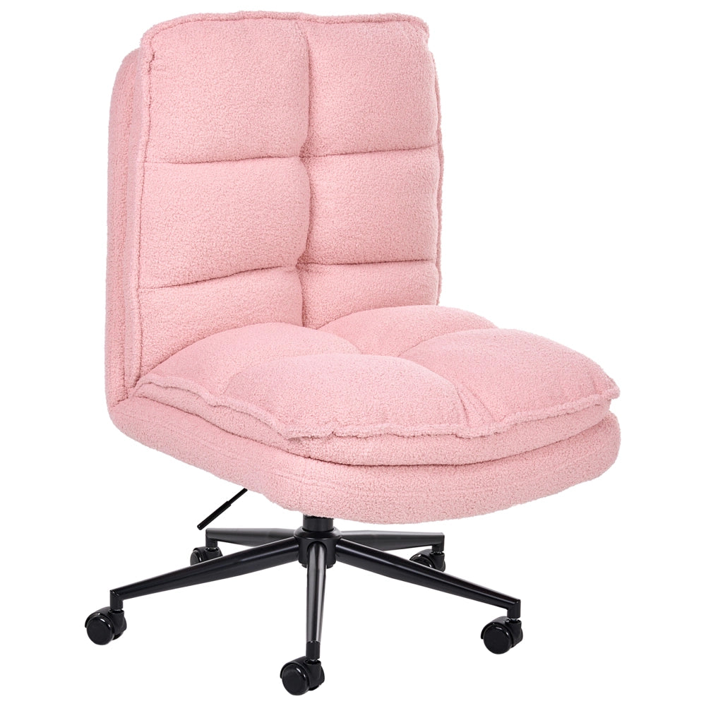 Sedia da scrivania per ufficio Rivestimento in Boucle rosa Regolazione dell'altezza del sedile Imbottitura girevole reclinabile