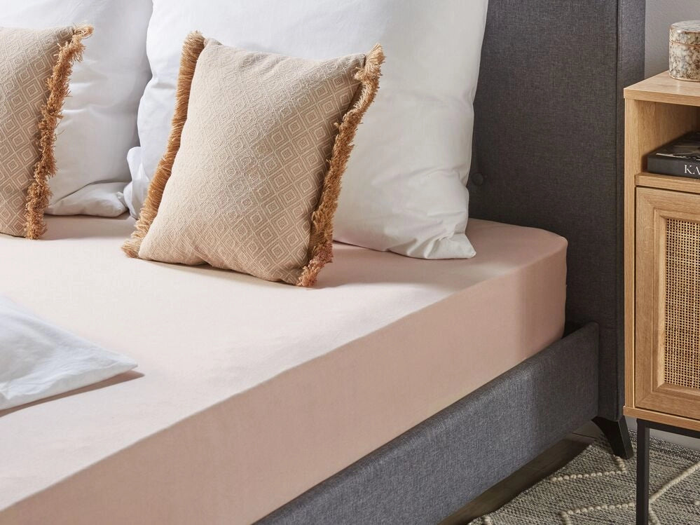 Lenzuolo con angoli cotone beige 180 x 200 cm coprimaterasso elasticizzato modello classico a tinta unita camera da letto classica