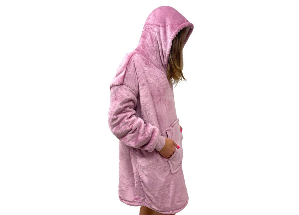 Felpa Plaid Coperta Retro Agnellato Con Tasca Sherpa Inverno Caldo Tinta Unita - Felpone - Rosa