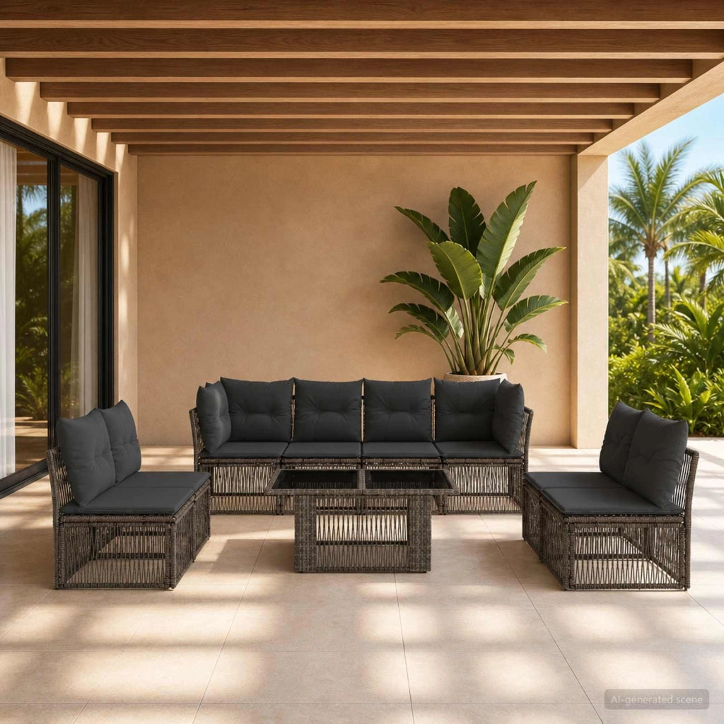 Set Divano da Giardino 9 pz Grigio polyrattan 3436445
