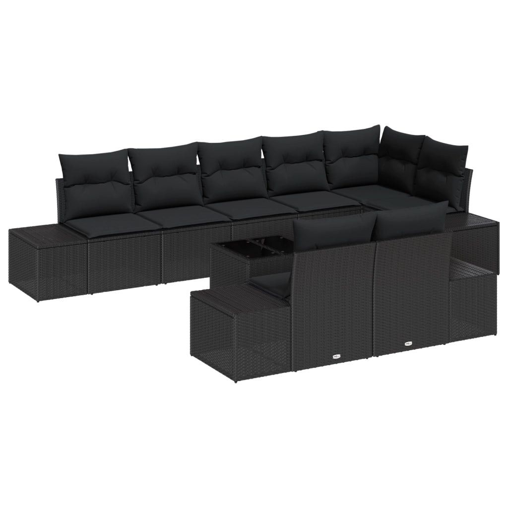 Set di divano da giardino 9 pezzi con cuscini Beige in Polyrattan