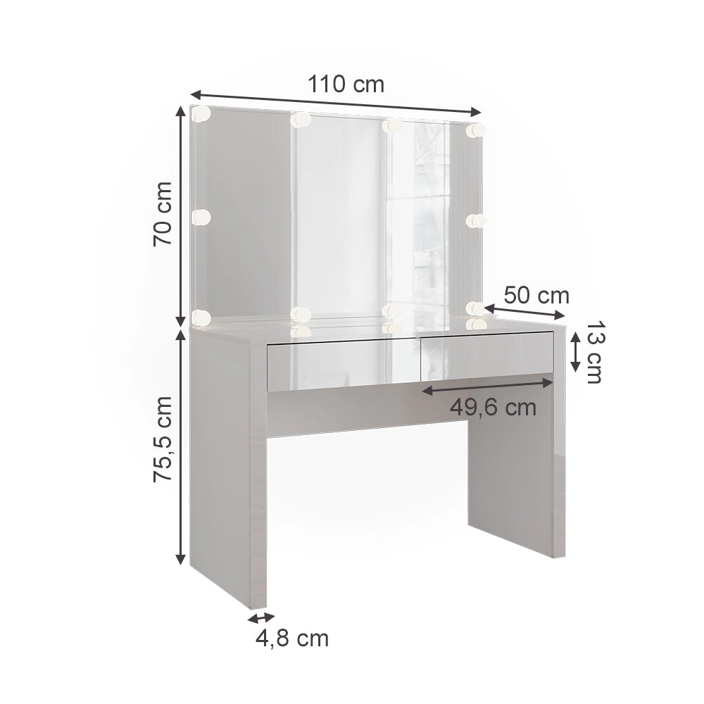Vicco Tavolo da toilette Bianco lucido/bianco 110 cm con specchio e lampade