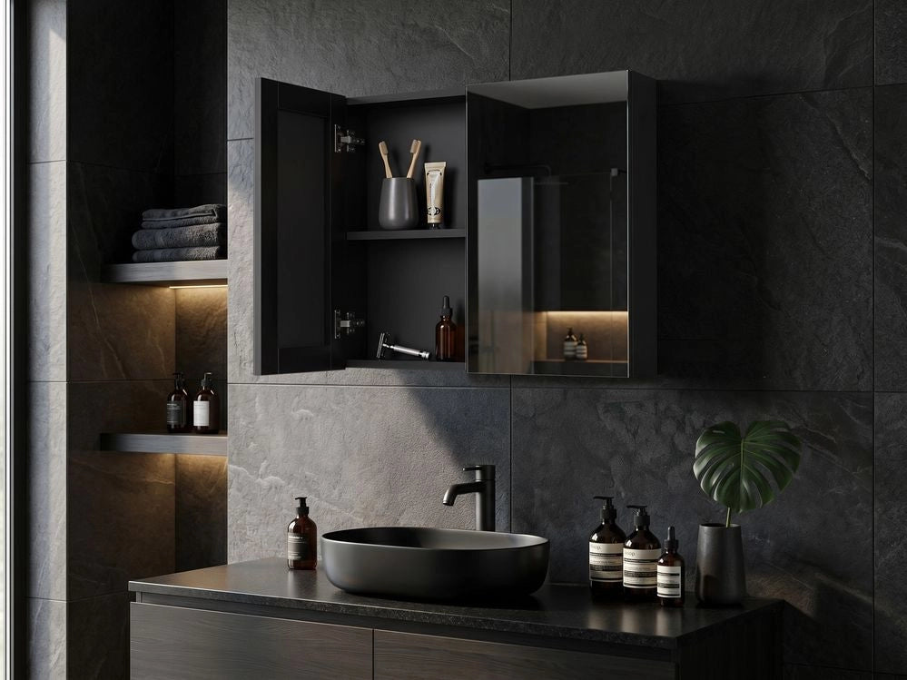 Armadietto a specchio per bagno in compensato bianco 60 x 60 cm Scaffali pensili a 2 ante