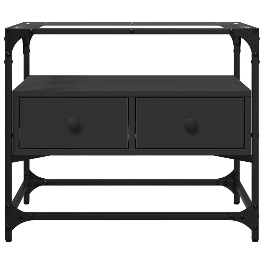 Mobile TV multimediale scaffale TV credenza mobile TV sala da pranzo soggiorno camera da letto con piano in vetro 60 x 35 x 51 cm legno ingegnerizzato nero 02_0027612
