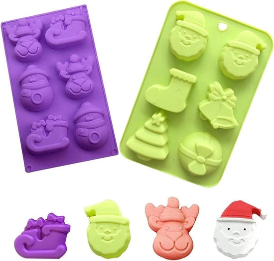 Forme di Natale in silicone - 2 pezzi di forma per torta di Natale, pudding e gelatina con disegni di Babbo Natale, Re dei Re e renne