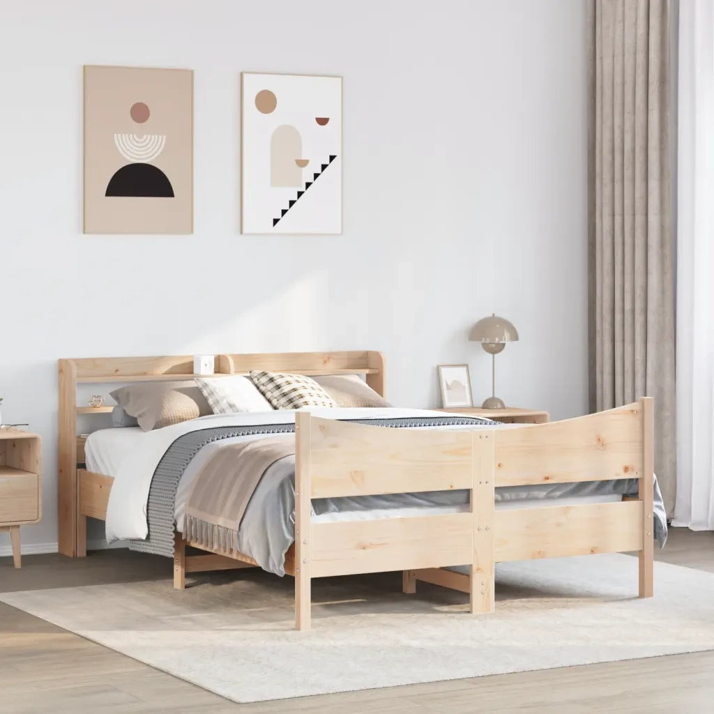 Giroletto con Testiera-Struttura Letto con testiera 140x190 cm in Legno Massello di Pino 203409