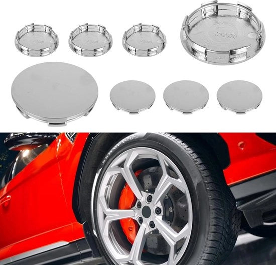 Set di protezioni per cerchi 60 mm - Pacchetto da 8 - Argento - Accessori per auto - Protezione per fori delle ruote