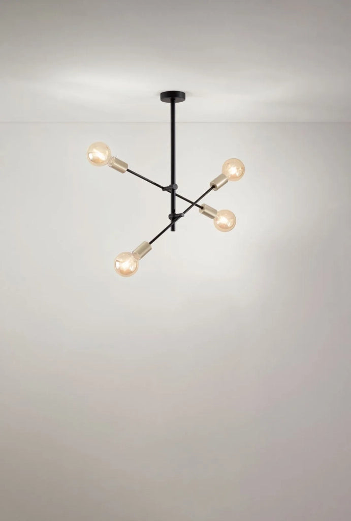 Sospensione in metallo nero opaco + ottone invecchiato Vector d.42cm 4 luci attacco E27