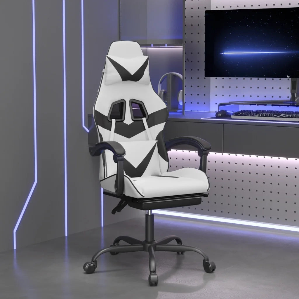 Sedia da Gaming | Sedia da e-sports con Poggiapiedi Bianco e Nero in Similpelle